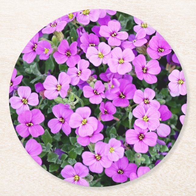 Purple Flowers Garden  Round Paper Coaster (Front)