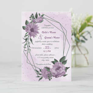 purple flowers geometric wedding invitation