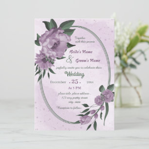 purple flowers geometric wedding  invitation