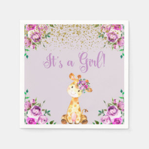 Purple flowers & giraffe baby shower napkins. napkin