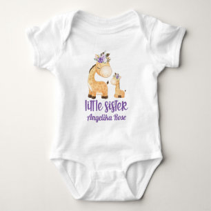 Purple Flowers Giraffe Litter Sister Baby Bodysuit