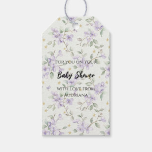 Purple Flowers Gold Stars Moons Baby Shower Gift Tags
