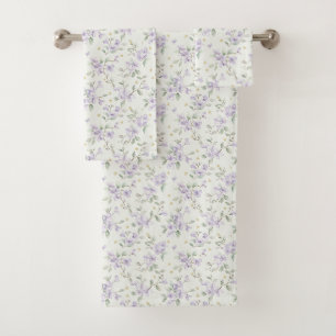 Purple Flowers Gold Stars Moons Bath Towel Set
