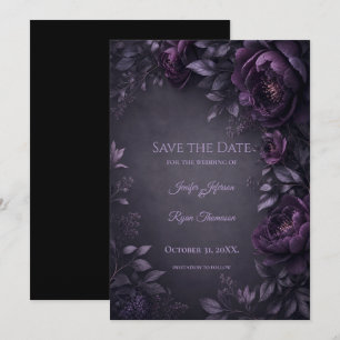 Purple  Flowers Gothic Save the date invitation