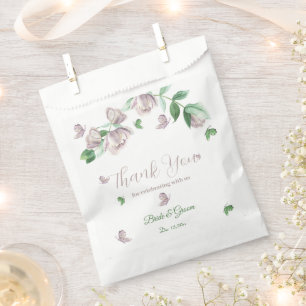 purple flowers green leaves butterflies wedding favour bag