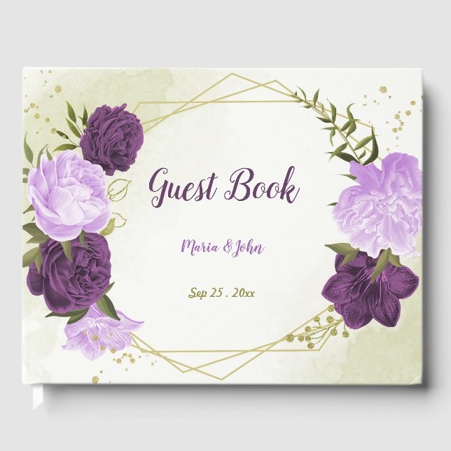 purple flowers green leaves guest book (Front)