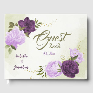 purple flowers green leaves  guest book