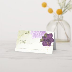 purple flowers green leaves place card