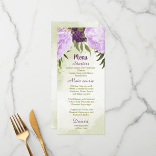 purple flowers green leaves wedding menu