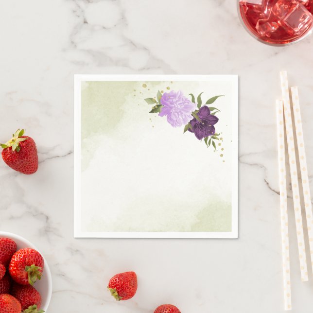 purple flowers green leaves wedding napkin (Insitu)