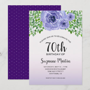 Purple Flowers Greenery 70th Birthday Party Invitation