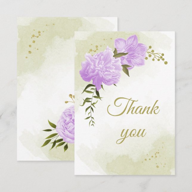 purple flowers greenery botanical thank you card (Front/Back)