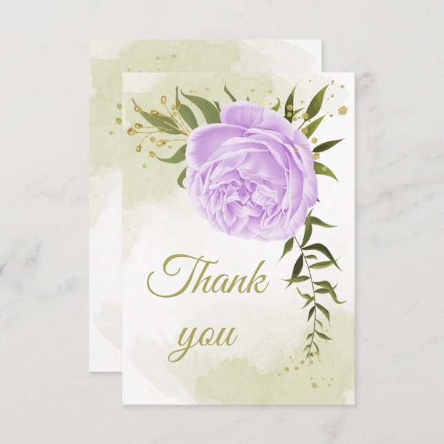 purple flowers greenery botanical thank you card (Front/Back)