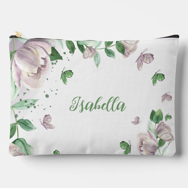 purple flowers greenery butterflies accessory pouch (Front)