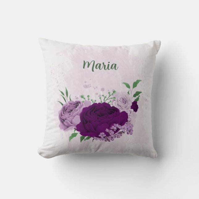  purple flowers greenery  throw pillow (Front)