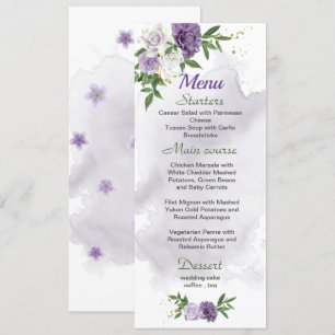 purple flowers greenery wedding menu
