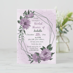 purple flowers greenery wreath bridal shower invitation
