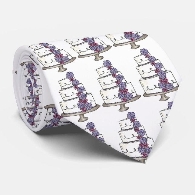 Purple Flowers Groom Wedding Cake Cakes Tie (Rolled)