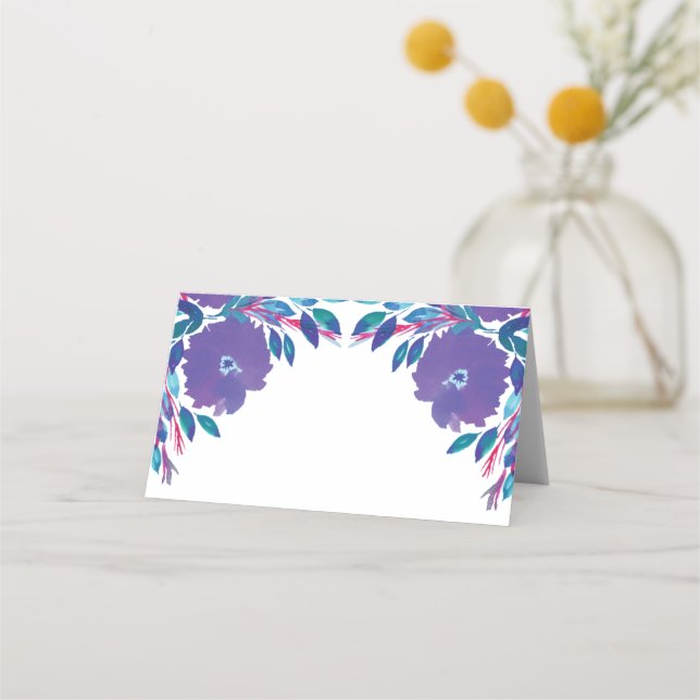 Purple Flowers Handpainted Place Card (Front)