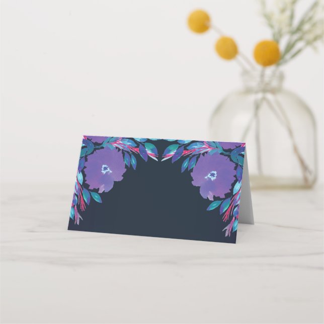 Purple Flowers Handpainted Place Card (Front)