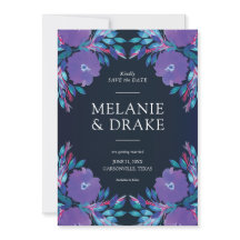 Purple Flowers Handpainted Save the Date