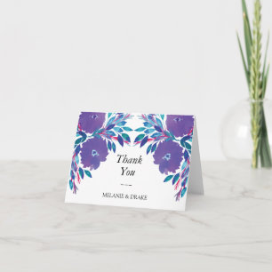 Purple Flowers Handpainted Thank You Card