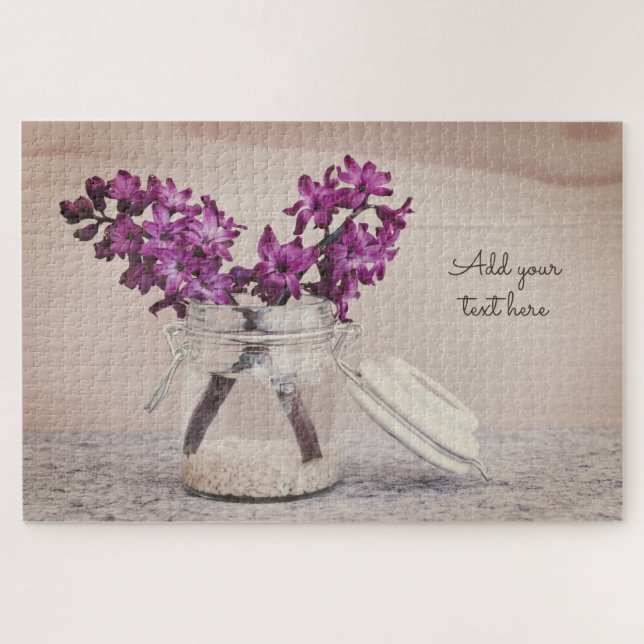 Purple Flowers in a Jar - Personalized Jigsaw Puzzle (Horizontal)