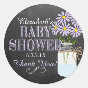 Purple Flowers in Mason Jar Baby Shower Classic Round Sticker