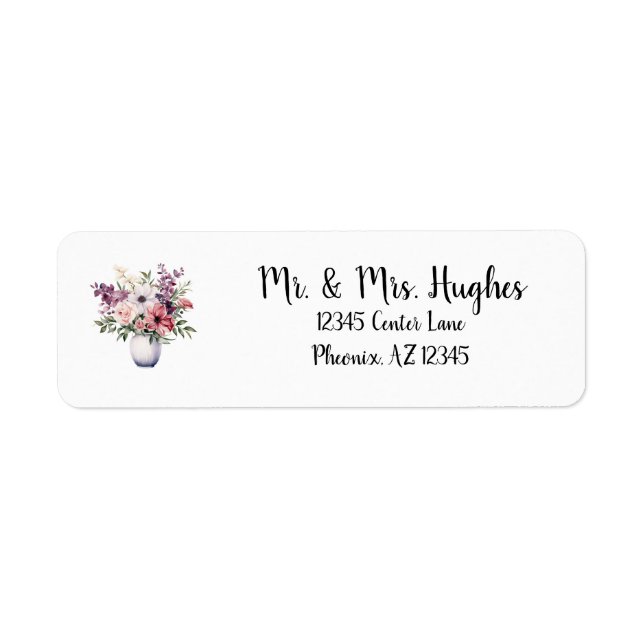 Purple Flowers in Vase Return Address Labels (Front)