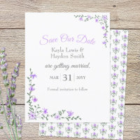 Purple Flowers, Leafy Vines Wedding Save Our Date
