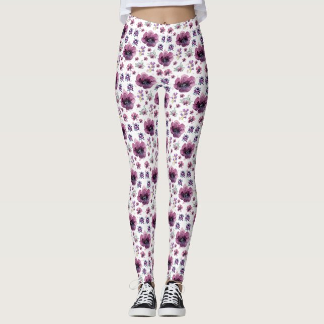 purple flowers leggings (Front)
