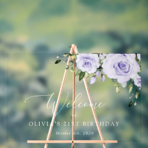 Purple Flowers, Lilac Flowers, Birthday Welcome Acrylic Sign