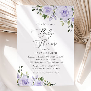 Purple Flowers, Lilac Flowers, Boho, Baby Shower Invitation