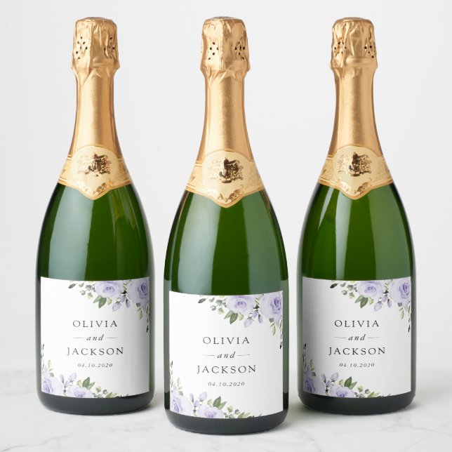 Purple Flowers, Lilac Flowers, Floral Wedding Sparkling Wine Label (Bottles)