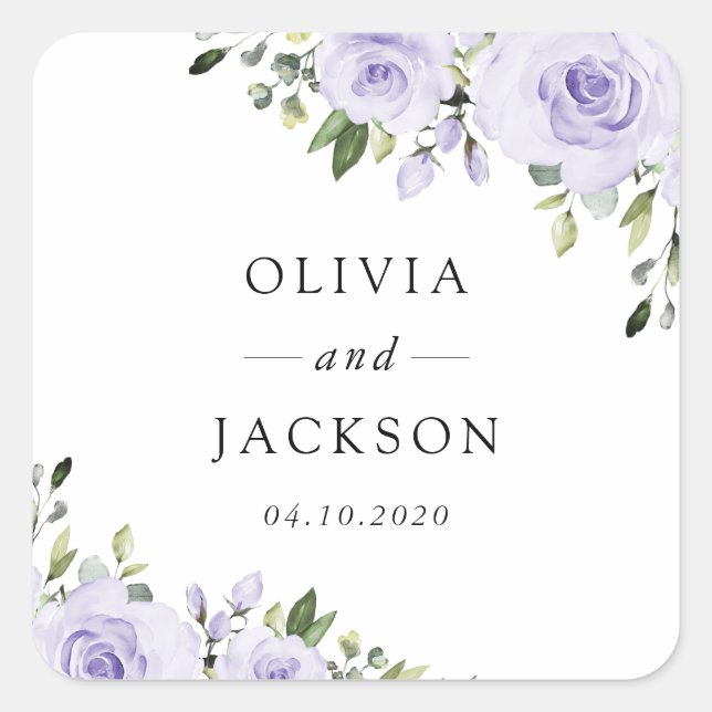 Purple Flowers, Lilac Flowers, Floral Wedding Square Sticker (Front)