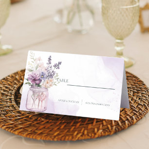 Purple Flowers Mason Jar Floral Wedding Reception  Place Card