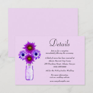 Purple Flowers Mason Jar Wedding Details Enclosure Card