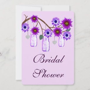 Purple Flowers Mason Jars Bridal Shower Invitation