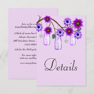Purple Flowers Mason Jars Wedding Details Enclosure Card