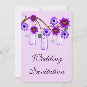 Purple Flowers Mason Jars Wedding Invitation