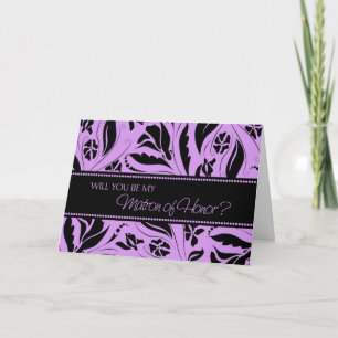 Purple Flowers Matron of Honour Invitation Card