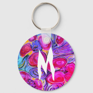 Purple Flowers Monogram Fantasy Keychain