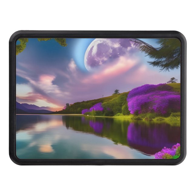 Purple flowers Moon and lake reflection Trailer Hitch Cover (Front)