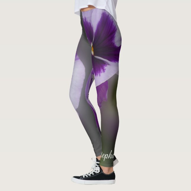 Purple Flowers, Name, Floral Yoga Leggings (Left)