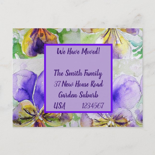 Purple Flowers New Address Postcard, We Are Moving Postcard (Front)
