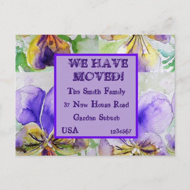 Purple Flowers New Address Postcard, We Are Moving Postcard (Front)