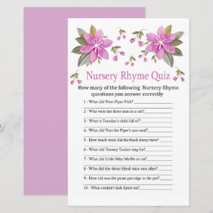 Purple flowers Nursery Rhyme Quiz baby shower game