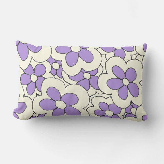 Purple flowers on cream lumbar pillow (Front)