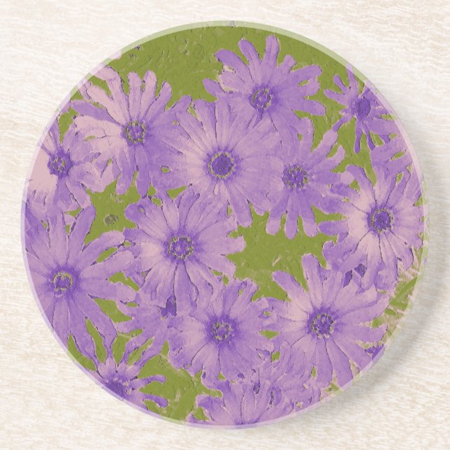 Purple Flowers on Green Coaster (Front)