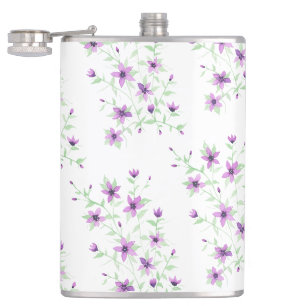 Purple Flowers on the Vine Hip Flask